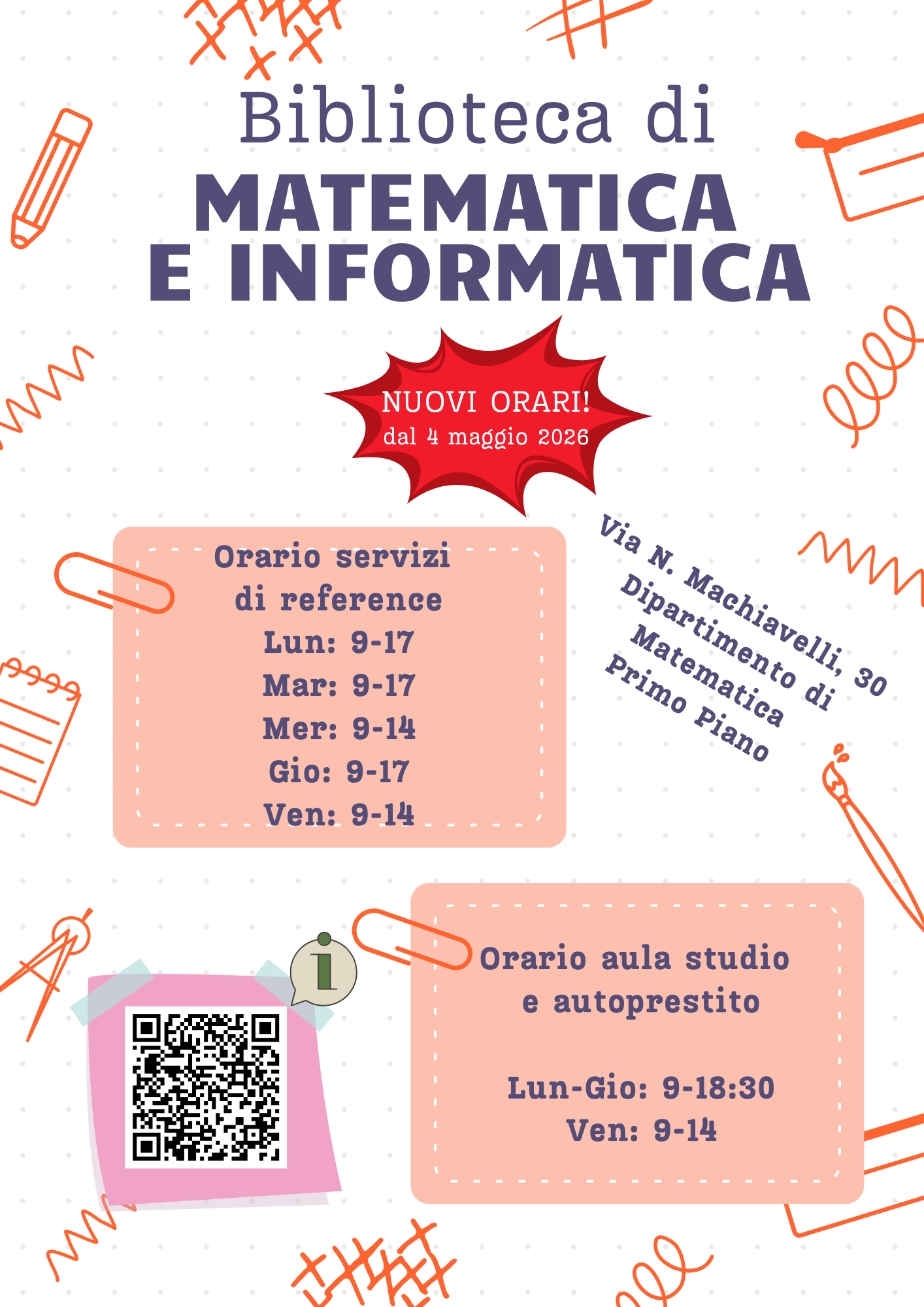 Nuovi orari per la Biblioteca di Matematica e Informatica!